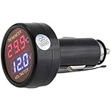 JZK® 2 in 1 car truck bus voltmeter & thermometer display, 12v 24v battery voltage temperature meter monitor tester gauge ind