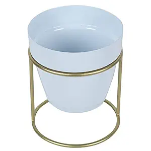 Kraft Seeds Presents Compact Collection 4 Inches Metal Planter with Small Metal Stand for Small Plants (White, Model: KSMP1301-W)