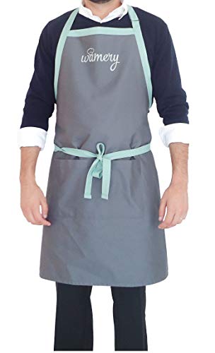 Wamery Delantal de Cocina Impermeable con Cinta Ajustable para Todas Las Tallas S a XL, con Bolsillo Delantero Grande para Hombre y Mujer Ideal para Cocinar, Barbacoas, Repostería.