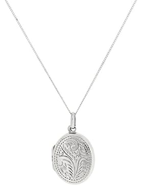 Olivia 925 Sterling Silber eingraviertes Oval-Medaillon zum Öffnen, auf Kette 45,7 cm SCZ260