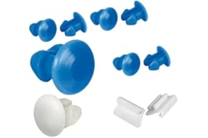 GENERICO Kit 8 Bottoni bottoncini targa e 2 fermi centrali bianchi, 7 bottoni blu + 1 bianco per targhe Auto Moto Camion Truck