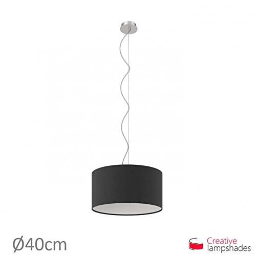 Lampenschirm Zylinder schwarz Leinwand – Durchmesser 35cm – H. 22cm, E27 Für Stand Pendelleuchten, Nein - 8