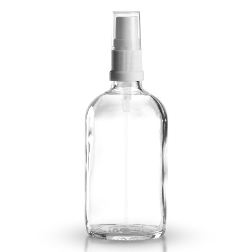 5 x Klarglasflaschen / Sprühflaschen 100ml inkl. Pumpzerstäuber / Sprühkopf weiss DIN 18 mit transparenter Schutzkappe / Klarglasflasche / Klarglas / Sprühflasche / Zerstäuber / Spraykopf *Apothekenqualität, gefertigt nach dem Europäischen Arzneibuch*