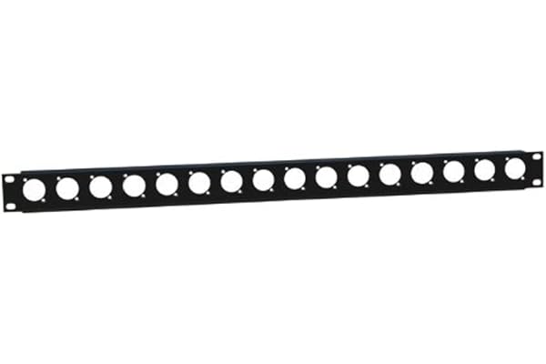 Adam Hall 19" Parts 872225 - Panneau 1 U pour rack 19", profil en U, 16 trous pour embases "D", barre avec attaches pour câbles