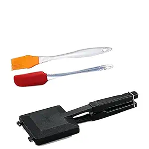 Sanman Non-Stick Coated Gas Toaster Sandwich Maker (Black) with Silicone Big Spatula and Brush Set