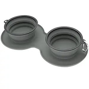 WINSEE Collapsible Dog Bowl, Double Silicone Pet Bowl, Portable Foldable Travel Bowls with Aluminum Carabiner Clip for Food Water Feeding Large Dog Bowl BPA Free Dishwasher Safe