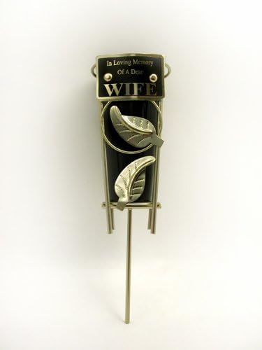 Cemetery Grave Vase with Metal Spike - In Loving Memory of a Dear WIFE plaque. Includes black plastic insert vase.