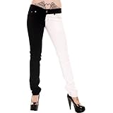 jeans one black leg one white