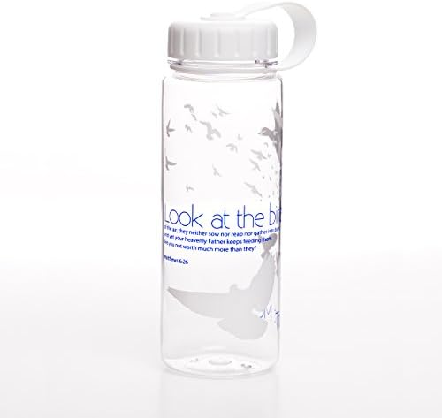 Simply Life Christian Gifts - Look At The Birds (White) - 15oz (450ml) Bottle with Screw Lid - (Bpa-free) - Wide Mouth, Light Weight, Durable, Odorless, Fits Most Cup Holders. Inspired in Singapore - Suitable for Adults, Children and Sports Use.
