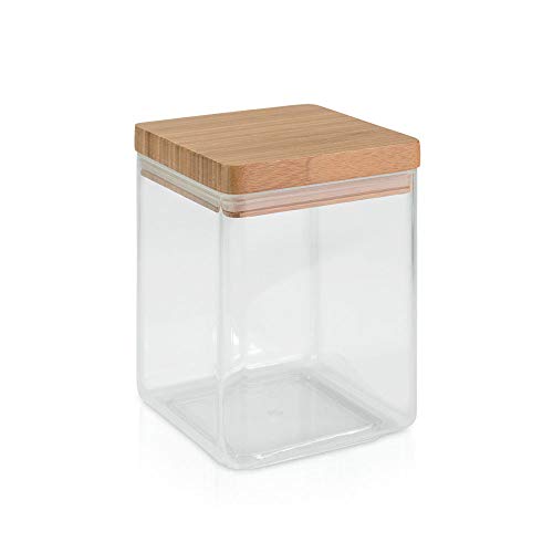 Metaltex 187114 - Bote cocina acrílico cuadrado, tapa bambú, 1.30 litros