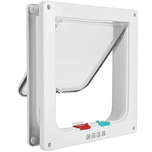 Pet Flip Door, Transparent 4 Switching Modes Exquisite Cat Flip Door Weatherproof Plastic for Indoor and Outdoor for Household(White, M)