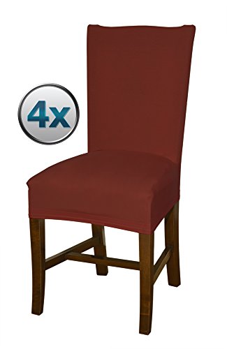 Stuhlhussen rot von Bellboni, 4er Pack, hochwertige Stuhlbezüge, Stuhlüberzüge, passend für viele Stuhlgrößen elastisch, bi-elastic