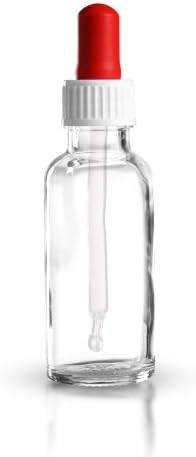 5 x Clear Glass Dropper Bottles 30ml (1oz) with white/red bulb glass droppers