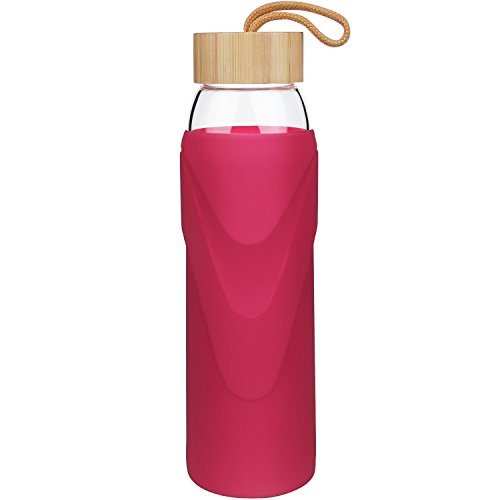 Justfwater Borraccia in vetro borosilicato a bocca larga con coperchio in silicone e coperchio in silicone 700ml / 1000 ml