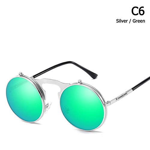 Preisvergleich Produktbild ZHOUYF Sonnenbrille Fahrerbrille Mode Polarisierte Steampunk Stil Clamshell Flip Up Sonnenbrille Vintage Runde Marke Design Sonnenbrille Oculos De Sol, F
