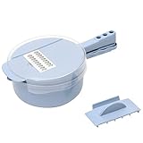 Die auswechselbaren Klingen können alle Arten von Gemüse und Früchten durchschneiden, Käse raspeln und sogar pastenartiges Gemüse oder Kartoffelpüree herstellen.