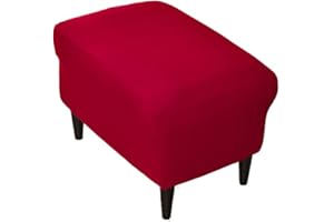Highdi Ottoman Cover Rectangle Polyester Spandex, Solid Color Stretch Footstool Slipcover, Stool Protector Cover with Elastic Bottom, Removable Washable Footrest Pouffe Covers (burgundy red,XL)