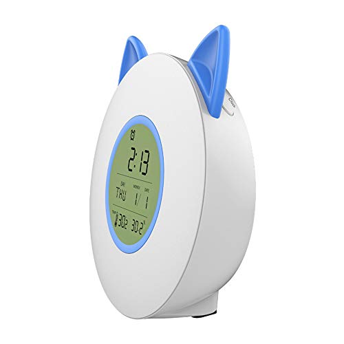 Preisvergleich Produktbild YAOL Fahrenheit Temperatur Luftfeuchtigkeit Fm Frequenz Intelligentes Led Wecklicht Buntes Nachtlicht Katze Ohr Wecker Blau