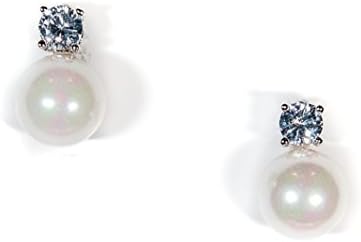 Pearl Stud Earrings Silver Crystal Bride Bridesmaid Wedding Mother of the Bride Ivory Camilla