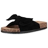  SCARPE VITA Damen Sandalen Pantoletten Schleifen Wildleder-Optik Hausschuhe 175952 Schwarz 37