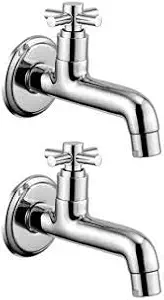 Long Body Quarter Turn C. P Fittings Brass Bib Cock (Chrome Finish) Water Tap Pack Of 2