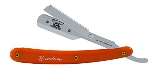 CANDURE® Professional Plastic Handle Traditional Straight Cut Throat Razor - Raptor Shavette - Hairdressing Styling Razor - Hair Shaver - Hair Cutting Trimmer Razor - Hair removal razor Stainless Steel - Men's shaving razor + Safety Pouch (ORANGE)