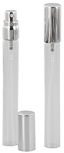 Glas-Flakon, Parfüm-Zerstäuber 10ml, schlank, Kosmetex Parfüm und Colognes, Pumpflasche, leer, 3 x silber + Trichter - 2