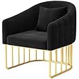 Umatou Modern Accent Velvet Chairs Comfy Upholstered Arm Chair Single Sofa With Golden Metal Frame Legs For Living Room Visitor Room (Black)