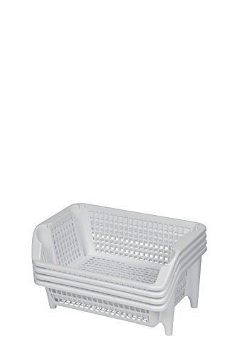 Regal bestehend aus vier stapelbaren Körben aus Kunststoff in Weiß. Stapel- und nestbar. Beliebig erweiterbar. Maße BxTxH 54,5 x 38 x 92 cm! - 3