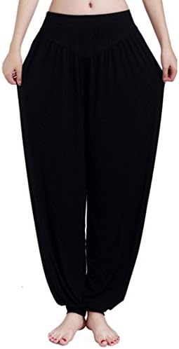 XGUO Soft Yoga Harem Pilates Pants Hippie Bloomer Pant Womens Lounge Leggings Long Baggy Trousers(Black,XXXL)