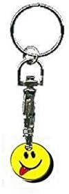 Fabulouz Gift Reusable Supermarket Shopping Gym Trolley £1 or 1 Euro Coin Token Holder Locker Keyring Keychain With £1 token (SMILEY TONGUE OUT)