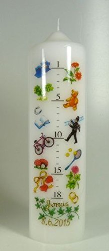Kerze zur Geburt in Goldbeschriftung (25*7 cm) 2543 - mit Namen und Datum- Kinder Geburtstagskerze 1-18 Jahre - Lebenslicht-Kerze (Foliendruck)