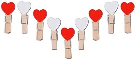35 mm Mini Heart Wooden Pegs Clips Wood Decorative Small Wooden Decorative Pegs – Decorative Pegs (White + Red), 10 items