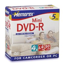 Memorex 8cm Mini DVD-R 1.4GB 4x Speed 5er Mini Jewel Case DVD-Rohlinge