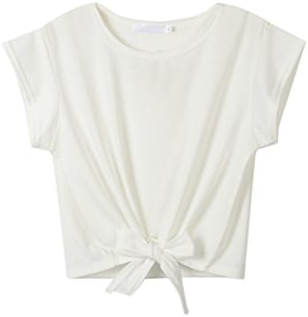Choies Women's White Short Sleeve Crop Top Round Neck Tie Front Summer Cotton Tshirt Belly Tops S