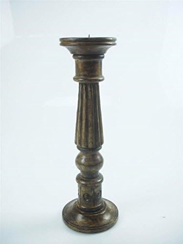 39cm High Brown Hand Carved Traditional Wooden Wood Pillar Church Candle Holder Stick [D Brown (straight lines),Medium]