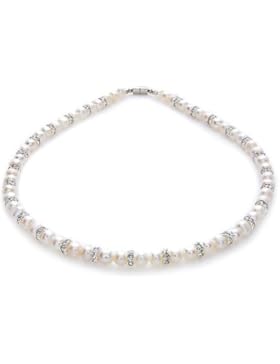 Silvity Pearls Süßwasser-Zuchtperlen & Luxus-Strass Perlenkette Halskette 40-42cm 50mm 804101-20