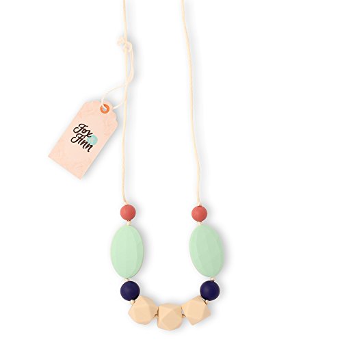 Fox & Finn 'Madison' Silicone Teething Necklace for Babies | Safety Knotted Silk Rope | Does Not Pull Out Hair | 14 Inch Drop (latte + cobalt + mint + marsala)