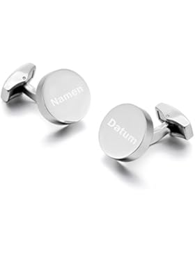MeMeDIY Silber Ton Edelstahl Manschettenknöpfe Runde Kreis Circle Hemd Hochzeit - Kundenspezifische Gravur