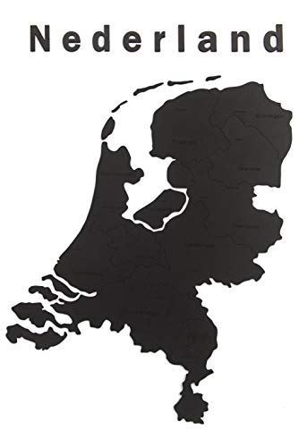MiMi Innovations Decoración de Pared de Mapa del País de Madera Nederland 92x69 cm/36.2x27.2 Pulgadas | Negro