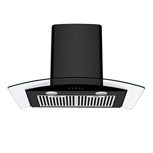 Kitchen Chimney Range Hood 60cm 1150 m3/hr (Azure-Black,Tempered Glass Cooker Hoods with 2 Baffle Filters/Touch Control/3 Speed Adjustment/LED Lighting)