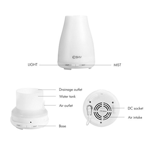 Esky 100ML Ultraschall LED Aroma Luftbefeuchter 100ml Ätherische Aromadüfte Luftbefeuchter Tragbar Ultraschall Kühler Nebel Nebel-Luftbefeuchter 7 Farben LED Licht wechselnd Ätherisches Öl Nebel Diffuser, Duftzerstäuber für Haus, Yoga, Spa, Schlafzimmer, Kinderzimmer H001 - 6