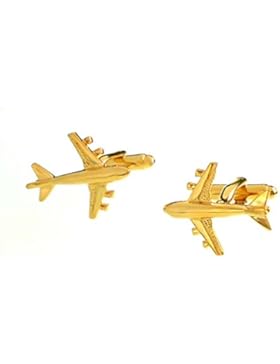 Manschettenknöpfe Passagier Flugzeug vergoldet glänzend + Geschenkbox
