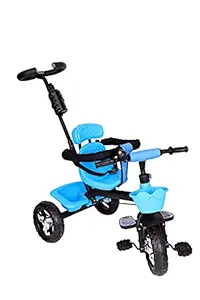 Baby Smile Small Kids Mini Cycle Toys Baby Tricycle | Bicycle for Kids with Parental Push Handle, Smart Plug & Rubber Wheels Trikes for 1.5 Years to 5 Years Kids, Blue