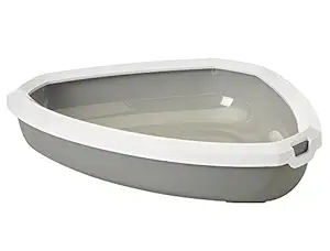 Savic Rincon Corner Cat Litter Tray + Rim 23x18x5 inch (Cold Grey)