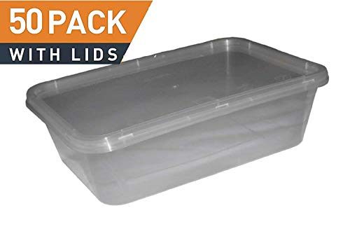 GP Globe Packaging 50 x plastica 650 ml Microwave Food Takeaway Containers, plastica, White, Confezione da 1