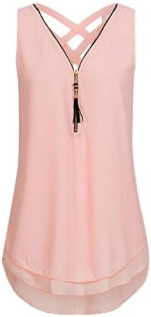 Women Loose Sleeveless Tank Tops, 2018 Summer Newest Cross Back Hem Layed Zipper V-Neck Fashion Solid Holiday Tank Blouse Club Party Shirts by GreatestPAK