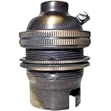 Bayonet Cap (B22) Lamp Holder in Antique Brass with Shade Ring and 10mm Threaded Entry