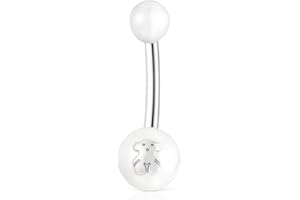 TOUS Piercing de Ombligo de Perla y Acero para Mujer, 10mm de Largo, Realizado en Metal Biocompatible e Hipoalergénico, Colección Pearl