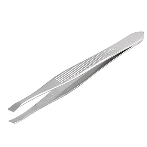 Haobase Silver Tone Slanted Flat Tip Metal Hair Eyebrow Tweezer Tool for Lady